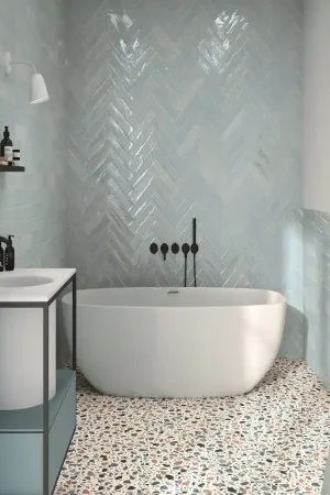 Promotion Saisonnière carrelage effet zellige 7.5x30 cm mud aqua